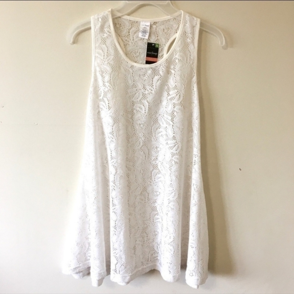 NWT West Loop Women’s Swimsuit Cover-Up White Lace Sleeveless Racerback EUC